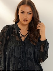 Yours Curve Black Coupe Tie Neck Blouse - Image 4 of 7