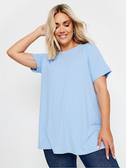 Yours Curve Blue Ribbed T-Shirt - Image 1 of 4