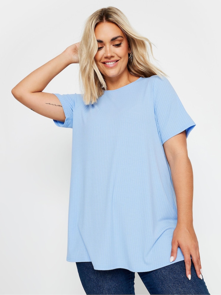 Yours Curve Blue Ribbed T-Shirt - Image 1 of 4