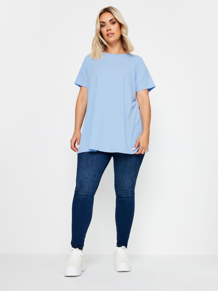 Yours Curve Blue Ribbed T-Shirt - Image 2 of 4