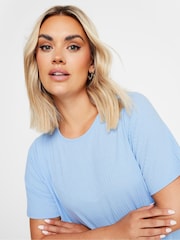 Yours Curve Blue Ribbed T-Shirt - Image 4 of 4