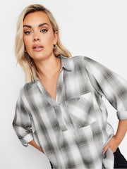 Yours Curve Black Overhead Checked Shirt - Image 1 of 6