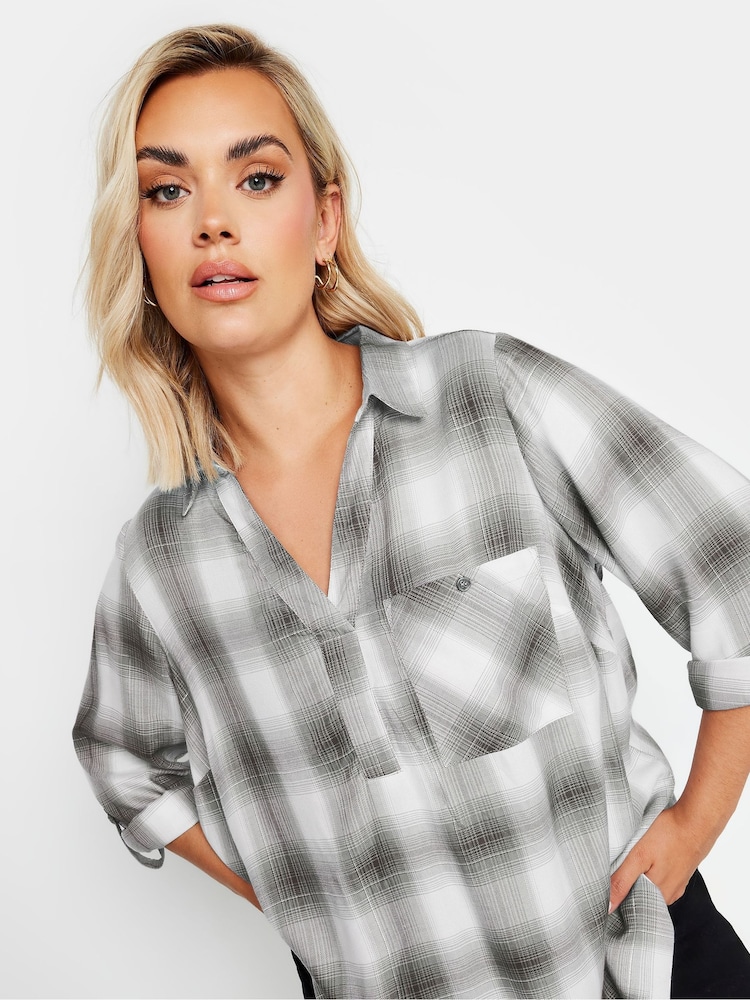 Yours Curve Black Overhead Checked Shirt - Image 1 of 6