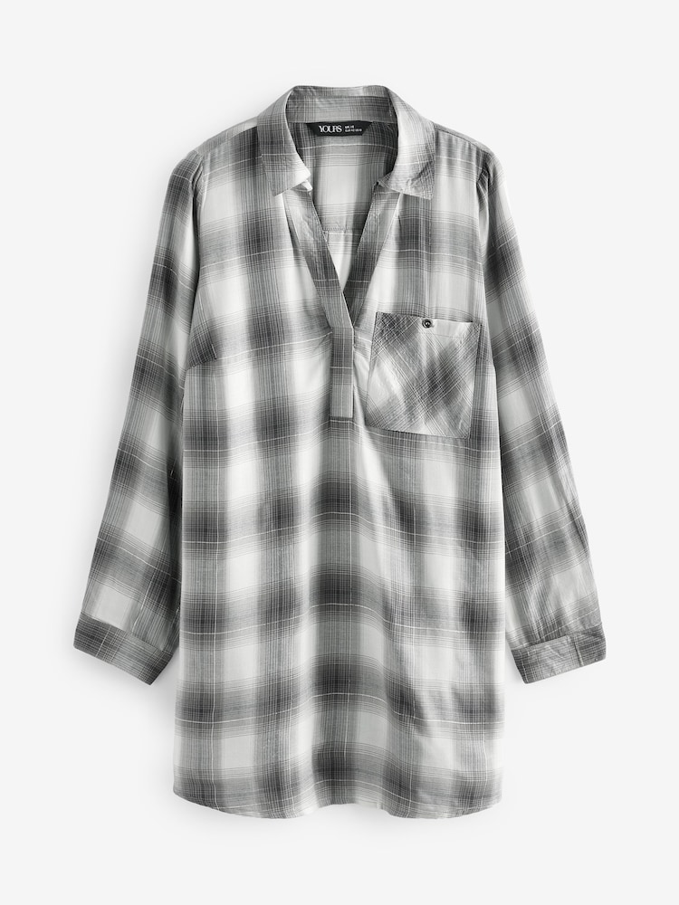 Yours Curve Black Overhead Checked Shirt - Image 6 of 6