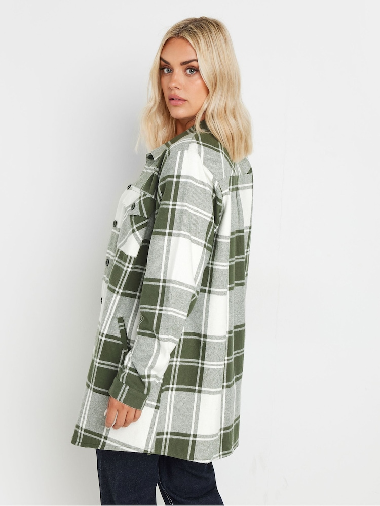 Yours Curve Green Checked 100% Cotton Shacket - Image 3 of 5