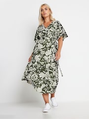 Yours Curve Green Wrap Angel Sleeve Texture Dress - Image 2 of 5