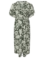 Yours Curve Green Wrap Angel Sleeve Texture Dress - Image 5 of 5