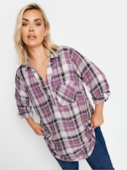 Yours Curve Purple Overhead Checked Shirt - Image 2 of 5