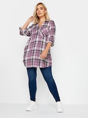 Yours Curve Purple Overhead Checked Shirt - Image 3 of 5
