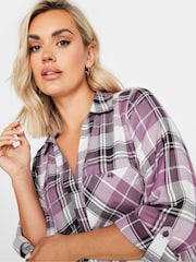 Yours Curve Purple Overhead Checked Shirt - Image 5 of 5