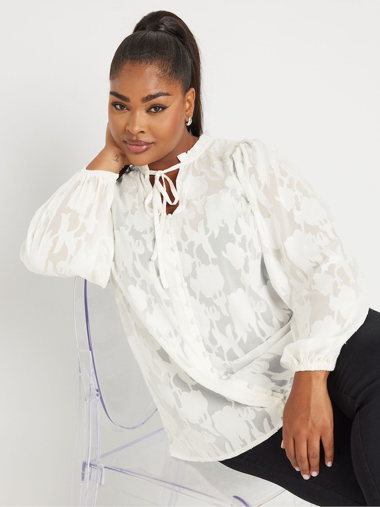 Yours Curve Pink Coupe Tie Neck Blouse - Image 1 of 4