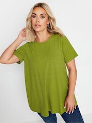 Yours Curve Green Ribbed T-Shirt - Image 1 of 4