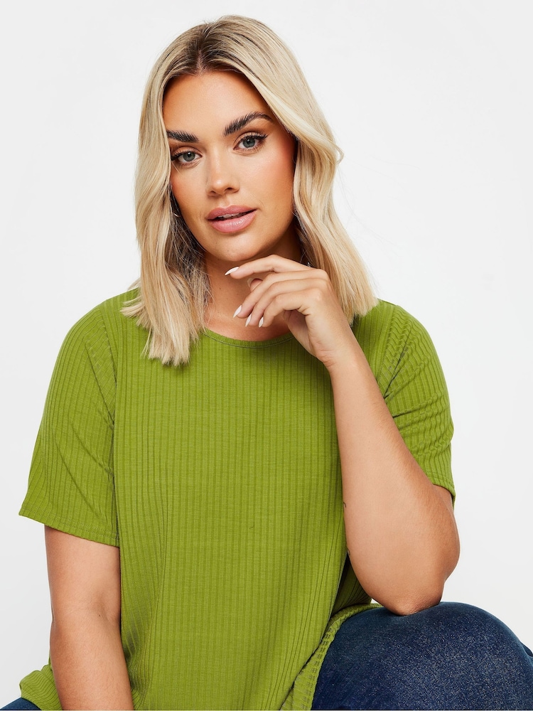 Yours Curve Green Ribbed T-Shirt - Image 4 of 4