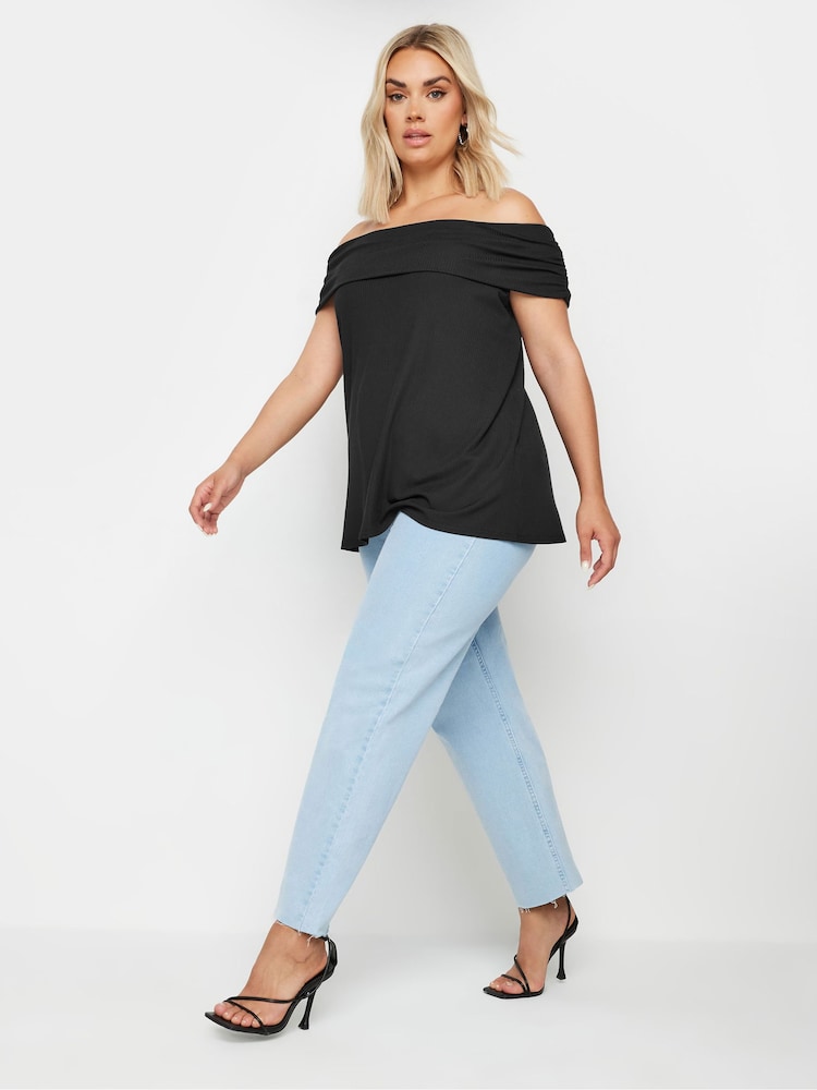 Yours Curve Black Limited Deep Fold Bardot Top - Image 2 of 5