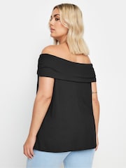 Yours Curve Black Limited Deep Fold Bardot Top - Image 3 of 5