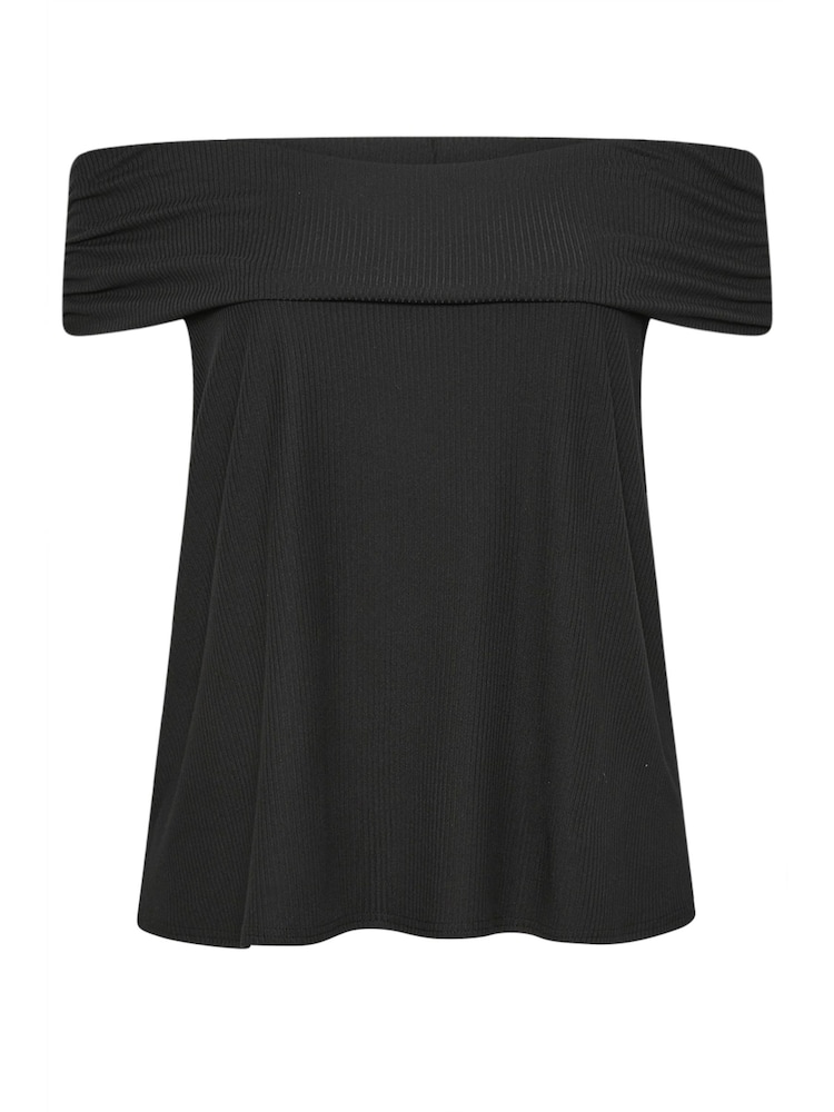 Yours Curve Black Limited Deep Fold Bardot Top - Image 5 of 5