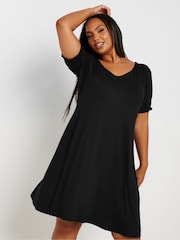 Yours Curve Black Puff Sleeve Day Dress - Image 2 of 5