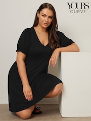 Yours Curve Black Puff Sleeve Day Dress - Image 6 of 11