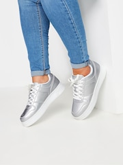 Yours Curve Silver Wide Fit Chunky Trainers - Image 1 of 3