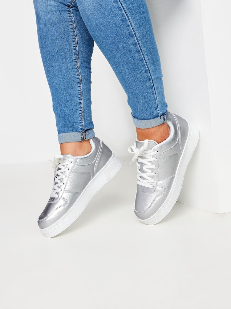 Yours Curve Silver Wide Fit Chunky Trainers - Image 1 of 3