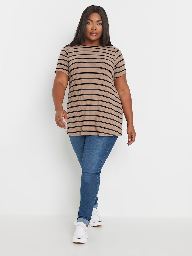 Yours Curve Brown Ribbed T-Shirt - Image 2 of 4