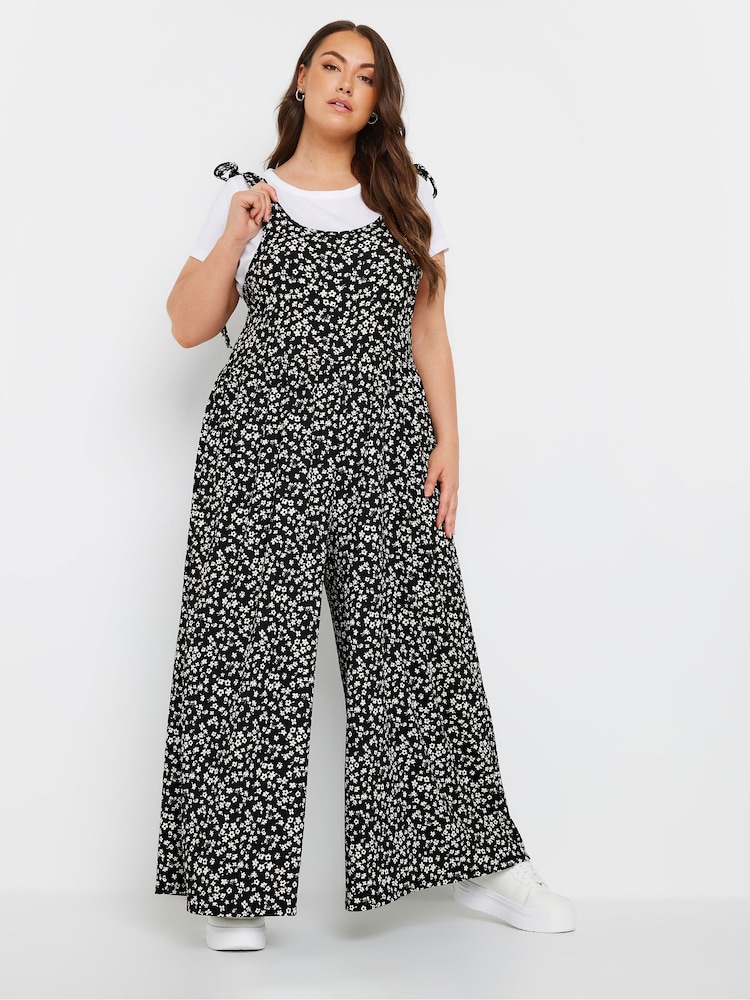 Yours Curve Black Textured Jersey Jumpsuit - Image 1 of 5