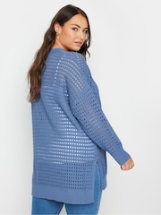 Yours Curve Blue Side Split Crochet Jumper - Image 3 of 5