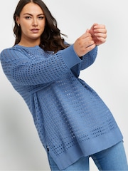 Yours Curve Blue Side Split Crochet Jumper - Image 4 of 5
