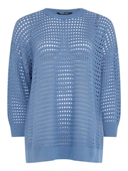 Yours Curve Blue Side Split Crochet Jumper - Image 5 of 5