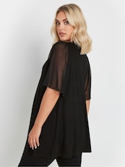 Yours Curve Black Pleated Front Mesh Sleeve Top - Image 3 of 5