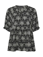 Yours Curve Black Stamp Tile Print Notch Neck Tierred Top - Image 5 of 5