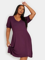 Yours Curve Red Puff Sleeve Day Dress - Image 2 of 6