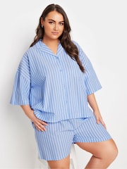 Yours Curve Blue Woven Stripe 100% Cotton Shorts - Image 2 of 6