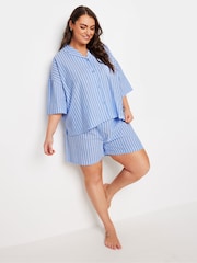 Yours Curve Blue Woven Stripe 100% Cotton Shorts - Image 5 of 6
