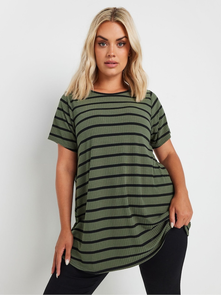 Yours Curve Green Ribbed T-Shirt - Image 1 of 5