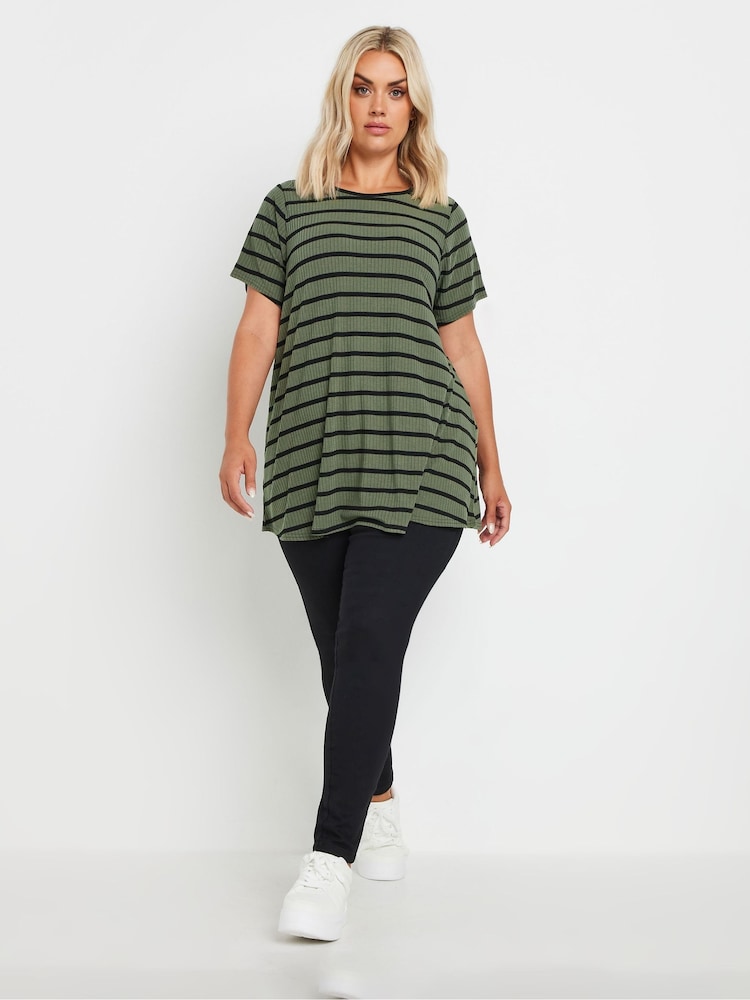 Yours Curve Green Ribbed T-Shirt - Image 2 of 5