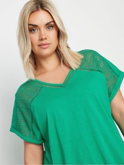 Yours Curve Green Grown On Sleeve Bubble Hem Crochet 100% Cotton Top - Image 4 of 5