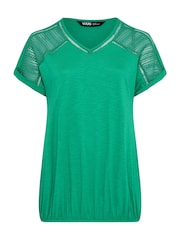 Yours Curve Green Grown On Sleeve Bubble Hem Crochet 100% Cotton Top - Image 5 of 5