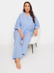 Yours Curve Boyfriend Woven Stripe 100% Cotton Pyjama Shirt - Image 1 of 5