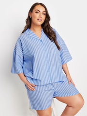 Yours Curve Boyfriend Woven Stripe 100% Cotton Pyjama Shirt - Image 2 of 5