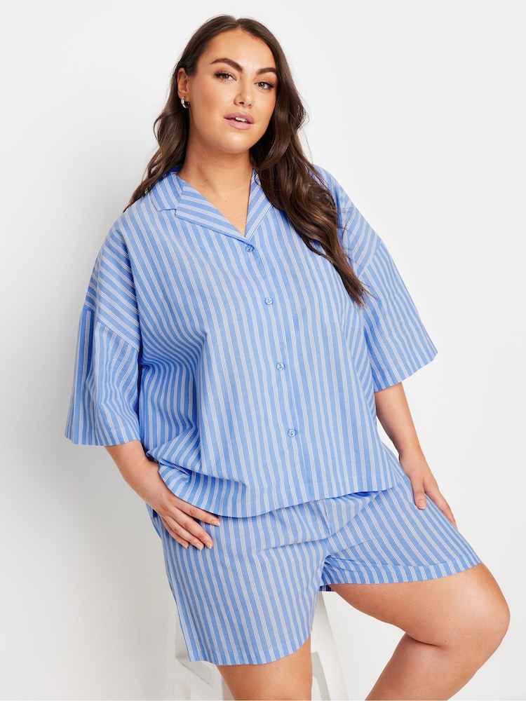Yours Curve Boyfriend Woven Stripe 100% Cotton Pyjama Shirt - Imagen 2 de 5 Yours Curve Boyfriend Woven Stripe 100% Cotton Pyjama Shirt - Imagen 2 de 5