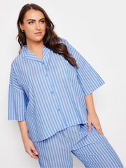 Yours Curve Boyfriend Woven Stripe 100% Cotton Pyjama Shirt - Image 4 of 5