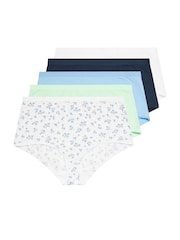 Yours Curve Blue Full Briefs 5 Pack - Image 1 of 3