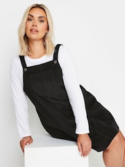 Yours Curve Black Corduroy Pinafore 100% Cotton Dress - Image 1 of 5