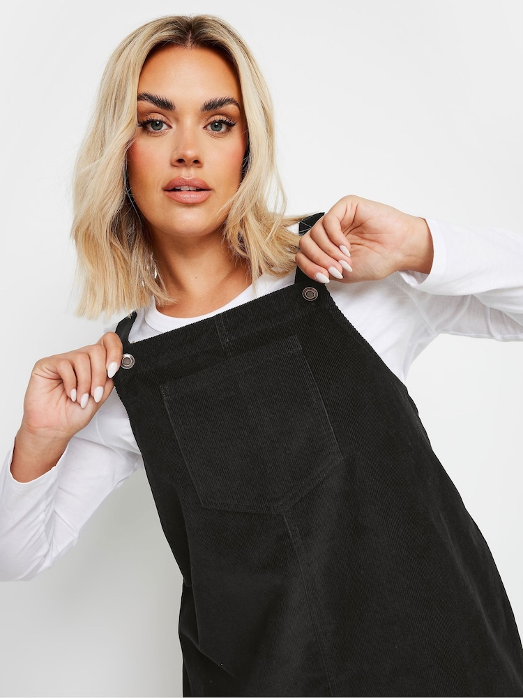 Yours Curve Black Corduroy Pinafore 100% Cotton Dress - Image 4 of 5
