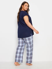Yours Curve Navy Blue Check 100% Cotton Pyjamas Set - Image 3 of 4