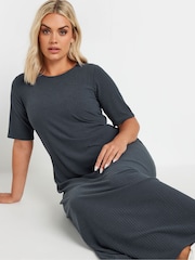 Yours Curve Grey Short Sleeve Ribbed Swing Maxi Dress - Image 1 of 5