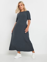 Yours Curve Grey Short Sleeve Ribbed Swing Maxi Dress - Image 2 of 5