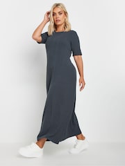 Yours Curve Grey Short Sleeve Ribbed Swing Maxi Dress - Image 3 of 5
