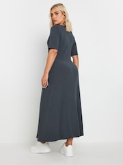 Yours Curve Grey Short Sleeve Ribbed Swing Maxi Dress - Image 4 of 5